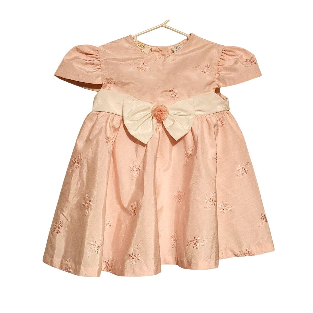 Little Bitty Dress Pink w/ Embroidery White Sash Bow Lining Girls Size 2T